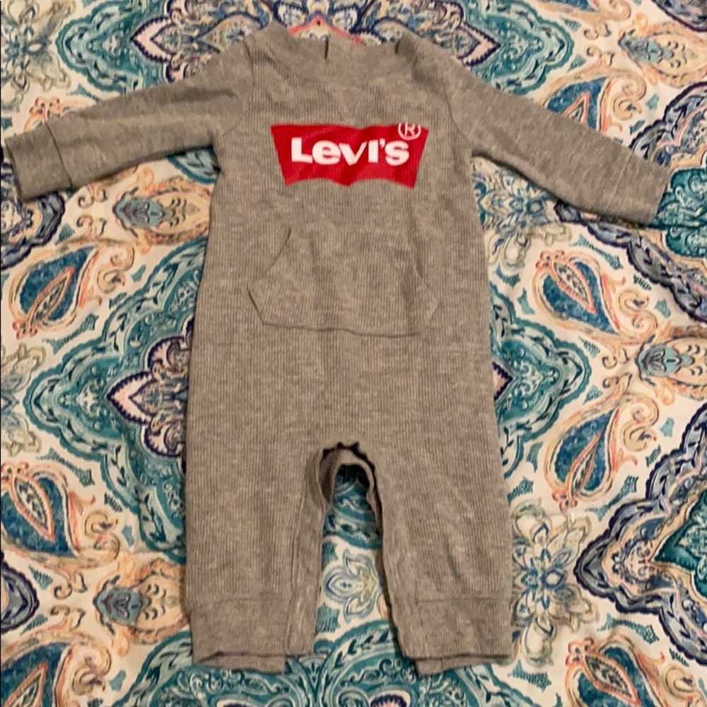 Grey long sleeve button down bottoms onesie